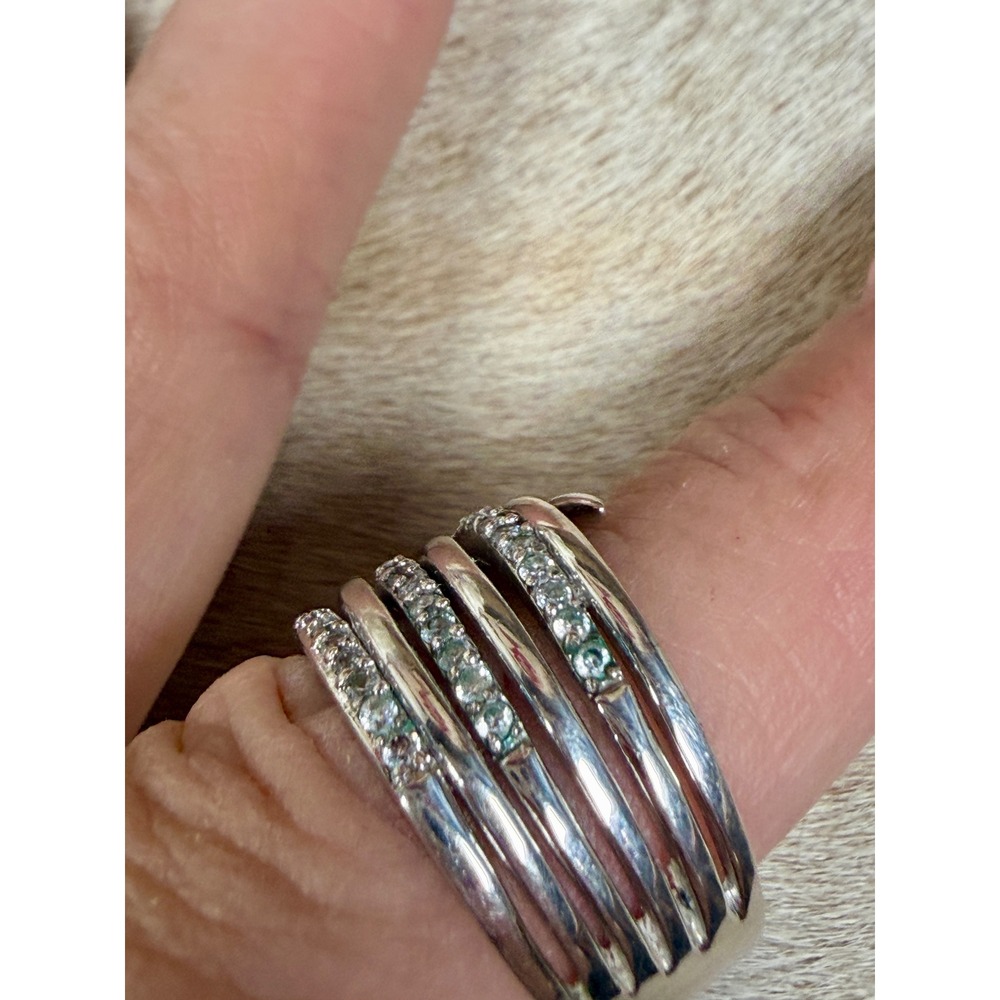 Silver Tone Multi Band Wrap Ring Pave Cubic Zirconia Statement Stacked Style - Picture 2 of 6